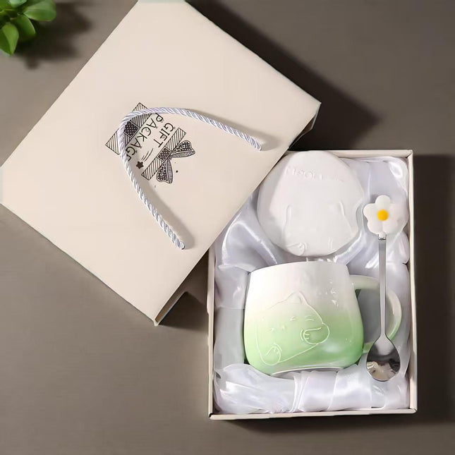 Green Gradient Cat Ceramic Mug with Lid and V888-ELOSUNG50882