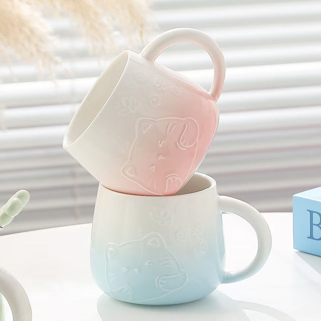 Yellow Gradient Cat Ceramic Mug with Lid and – product detail