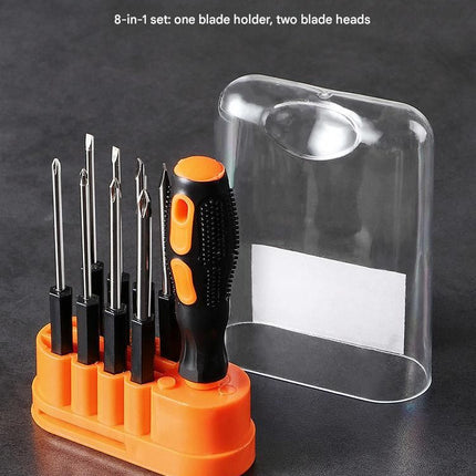8-in-1 Black and Orange Multi-Bit Screwdriver Set - Compact Precision Tool Kit with Phillips and Slotted Bits - Ergonomic Handle, Hex Shank Design, Portable Storage Base,Chrome vanadium steel - Ideal for Electronics, PC, Appliances, and DIY Repairs