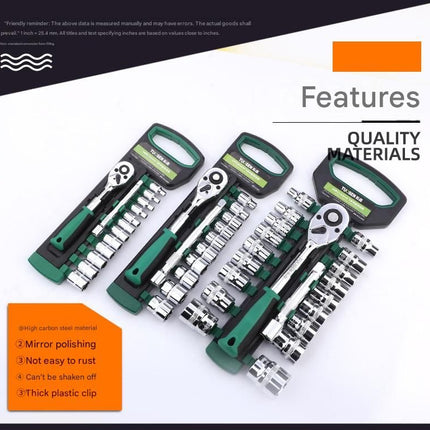 Green 14-Piece 1/4-Inch Drive 24-Tooth Ratchet & Socket Set — High-Carbon Steel, Mirror-Polished Socket Wrench Tool Kit — Automotive Repair Tool Set with Quick-Release Ratchet — Ideal for Car Maintenance, Mechanical Repairs, and DIY Projects
