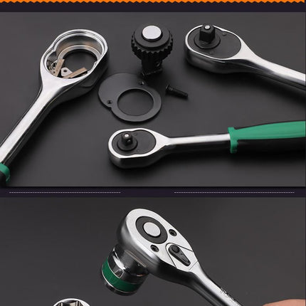Green 14-Piece 1/4-Inch Drive 24-Tooth Ratchet & Socket Set — High-Carbon Steel, Mirror-Polished Socket Wrench Tool Kit — Automotive Repair Tool Set with Quick-Release Ratchet — Ideal for Car Maintenance, Mechanical Repairs, and DIY Projects