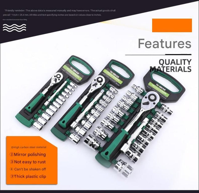 Green 12-Piece 3/8-Inch Drive 24-Tooth Ratchet & Socket Set High-Carbon Steel Mirror-Polished – product detail