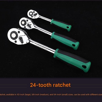 Green 12-Piece 3/8-Inch Drive 24-Tooth Ratchet & Socket Set — High-Carbon Steel, Mirror-Polished Socket Wrench Tool Kit — Automotive Repair Tool Set with Quick-Release Ratchet — Ideal for Car Maintenance, Mechanical Repairs, and DIY Projects