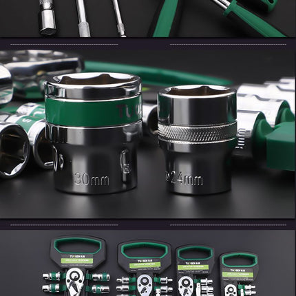 Green 12-Piece 3/8-Inch Drive 24-Tooth Ratchet & Socket Set — High-Carbon Steel, Mirror-Polished Socket Wrench Tool Kit — Automotive Repair Tool Set with Quick-Release Ratchet — Ideal for Car Maintenance, Mechanical Repairs, and DIY Projects