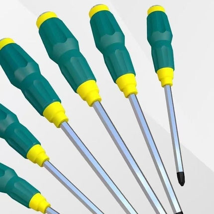 2-piece Green One 10-inch Phillips screwdriver and one 10-inch flathead screwdriver  Impact-Resistant Magnetic Screwdriver with Through-Tang Shaft — Chrome Vanadium Steel Bit, Ergonomic Non-Slip Handle — Ideal for Automotive Repair, Machinery Maintenance,