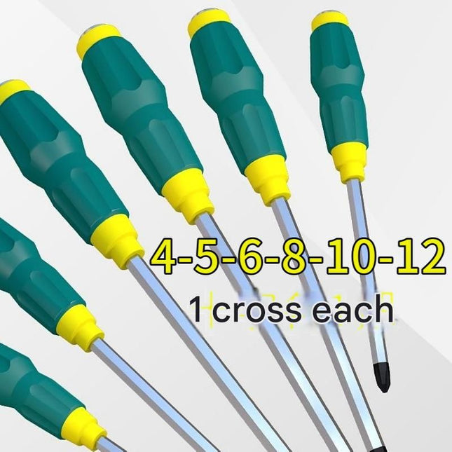6-piece Green Phillips screwdriver Impact-Resistant Magnetic Screwdriver with Through-Tang Shaft