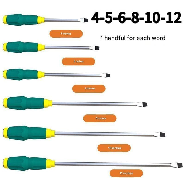 6-piece Green flathead screwdriver Impact-Resistant Magnetic Screwdriver with Through-Tang Shaft