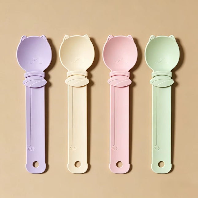 4-piece Beige and Pink and Green and Purple- Cat Treat Spoon for Wet Food & V888-ELOSUNG50908