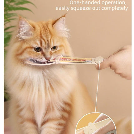 4-piece Beige and Pink and Green and Purple- Cat Treat Spoon for Wet Food & Paste - Extra-Long PP Handle, Food-Grade Squeeze Feeder with Anti-Spill Bowl, Easy One-Handed Operation for Cats