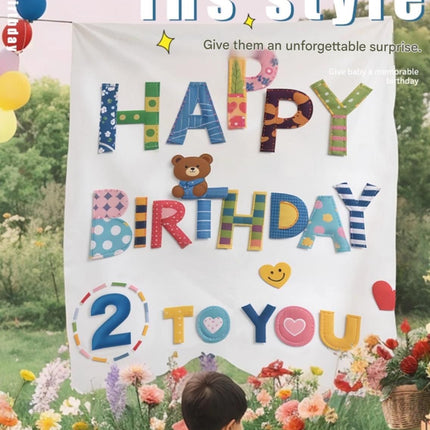 Blue Happy Birthday Backdrop Banner - Reusable Fabric Party Decoration with Colourful Lettering, Photo Background for Birthday, Celebration