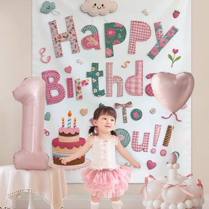 Blue Happy Birthday Backdrop Banner - Reusable Fabric Party Decoration with Colourful Lettering, Photo Background for Birthday, Celebration
