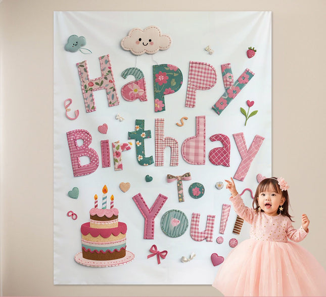 Pink Happy Birthday Backdrop Banner