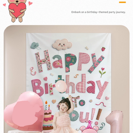 Pink Happy Birthday Backdrop Banner - Reusable Fabric Party Decoration with Colourful Lettering, Photo Background for Birthday,  Celebration