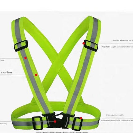 Green Adjustable Reflective Safety Vest - High Visibility Elastic Straps for Night Running, Cycling & Construction, Lightweight Polyester Reflective Harness for Adults