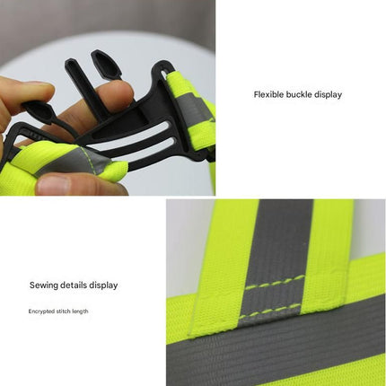 Green Adjustable Reflective Safety Vest - High Visibility Elastic Straps for Night Running, Cycling & Construction, Lightweight Polyester Reflective Harness for Adults