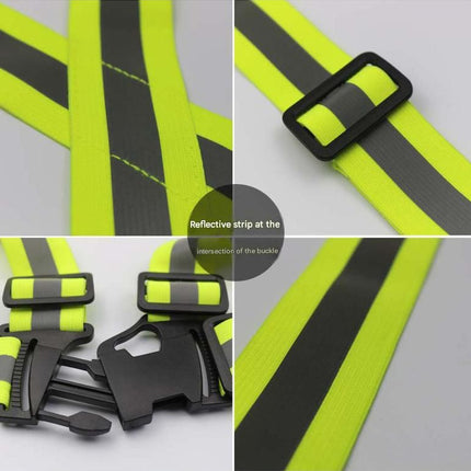 Green Adjustable Reflective Safety Vest - High Visibility Elastic Straps for Night Running, Cycling & Construction, Lightweight Polyester Reflective Harness for Adults