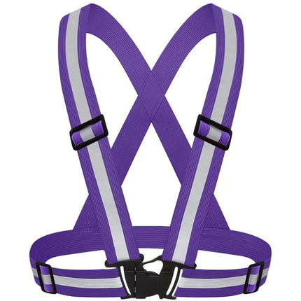 Purple Adjustable Reflective Safety Vest - High Visibility Elastic Straps for Night Running, Cycling & Construction, Lightweight Polyester Reflective Harness for Adults