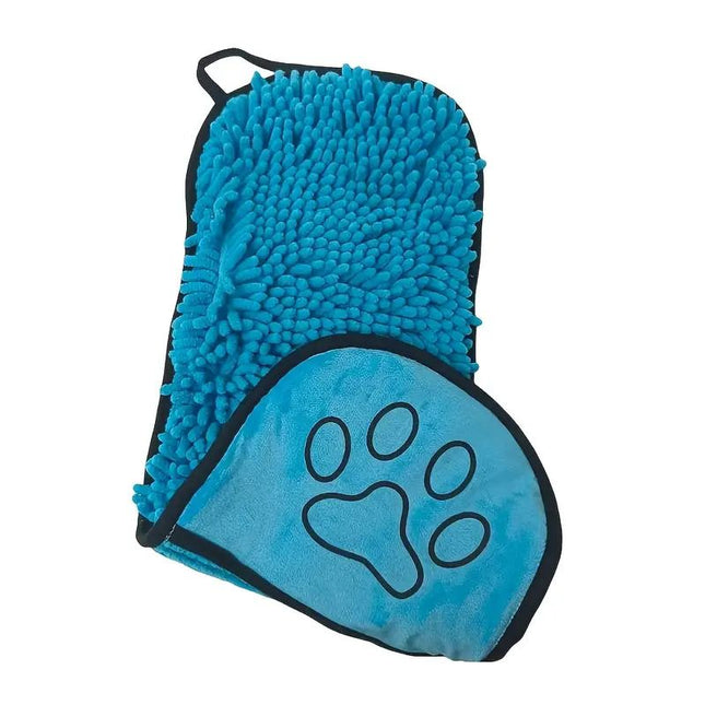Blue Chenille Pet Drying Towel with Dual Hand V888-ELOSUNG50920