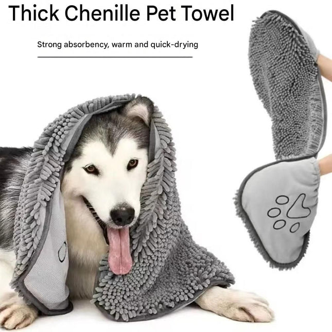2-piece Yellow and Blue Chenille Pet Drying Towel with Dual Hand – product detail