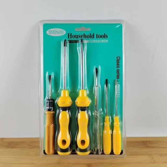 Yellow 6-Piece Household Screwdriver Set Carbon Steel Tips Plastic Shafts Includes Voltage Tester Durable &