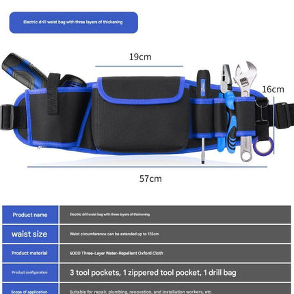 Blue Professional Oxford Cloth Tool Waist Bag –Tool Belt, Multifunctional Work Belt, Men's Robust, Adjustable Tool Belt - Heavy-Duty 600D Waterproof for Electricians, Mechanics & Construction Workers