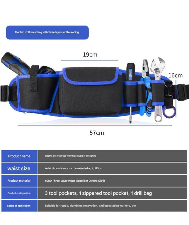 Blue Professional Oxford Cloth Tool Waist Bag Tool Belt Multifunctional Work Belt Men's Robust Adjustable