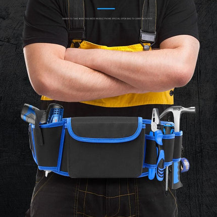 Blue Professional Oxford Cloth Tool Waist Bag –Tool Belt, Multifunctional Work Belt, Men's Robust, Adjustable Tool Belt - Heavy-Duty 600D Waterproof for Electricians, Mechanics & Construction Workers