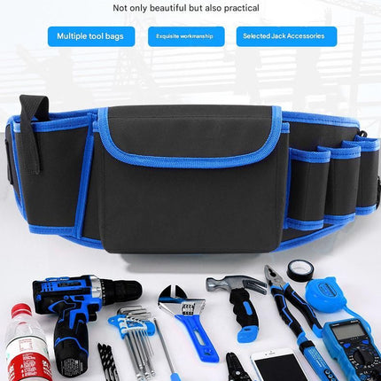 Blue Professional Oxford Cloth Tool Waist Bag –Tool Belt, Multifunctional Work Belt, Men's Robust, Adjustable Tool Belt - Heavy-Duty 600D Waterproof for Electricians, Mechanics & Construction Workers