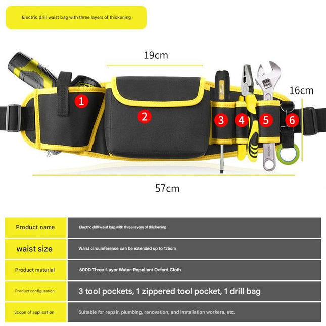 Yellow Professional Oxford Cloth Tool Waist Bag Tool Belt Multifunctional Work Belt Men's