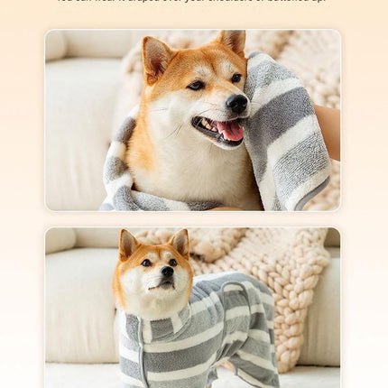 Grey and White XS Size Super Absorbent Dog Bathrobe – Quick-Dry Coral Fleece Pet Towel with Snaps & Adjustable Belly Strap | Wearable Drying Coat for Small Medium Large Dogs & Cats After Bath, Swim, Rain