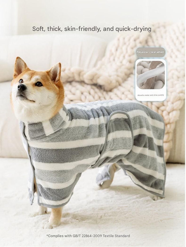 Grey and White L Size Super Absorbent Dog Bathrobe Quick-Dry Coral Fleece Pet Towel with – product detail