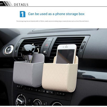 Black Leather Car Air Vent Storage Bag - Multi-Purpose Phone Holder & Organiser Pouch for Sunglasses, Keys, Cards - Universal Fit, Easy Install, Compact Design for Dashboard Tidy