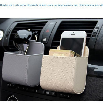Black Leather Car Air Vent Storage Bag - Multi-Purpose Phone Holder & Organiser Pouch for Sunglasses, Keys, Cards - Universal Fit, Easy Install, Compact Design for Dashboard Tidy