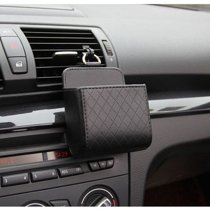 Black Leather Car Air Vent Storage Bag - Multi-Purpose Phone Holder & Organiser Pouch for Sunglasses, Keys, Cards - Universal Fit, Easy Install, Compact Design for Dashboard Tidy