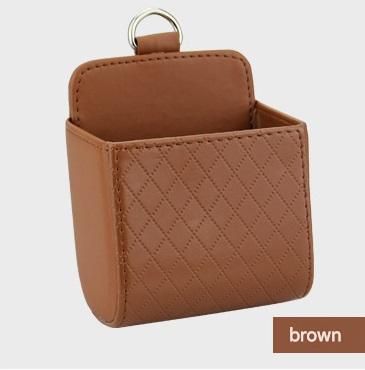 Brown Leather Car Air Vent Storage Bag - Multi-Purpose Phone Holder & Organiser Pouch for Sunglasses, Keys, Cards - Universal Fit, Easy Install, Compact Design for Dashboard Tidy