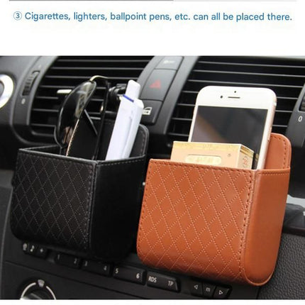 Brown Leather Car Air Vent Storage Bag - Multi-Purpose Phone Holder & Organiser Pouch for Sunglasses, Keys, Cards - Universal Fit, Easy Install, Compact Design for Dashboard Tidy