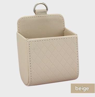 Beige Leather Car Air Vent Storage Bag - Multi-Purpose Phone Holder & Organiser Pouch for Sunglasses, Keys, Cards - Universal Fit, Easy Install, Compact Design for Dashboard Tidy