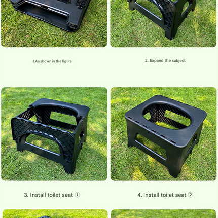 Black Small size Portable Folding Toilet Stool - PP Material - 100kg Load Capacity, Compact & Lightweight, Odor-Resistant Design, for Camping, Road Trips, Outdoor Emergencies, Travel-Friendly Solution