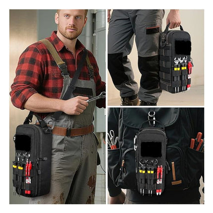 Heavy Duty Oxford Cloth Tool Bag - Portable Tactical Storage Pouch with Shoulder Strap, Multi-Function Loops, Zipper Pockets & Elastic Bands, Durable & Wear Resistant for Electricians, DIY, Camping, Auto Repair
