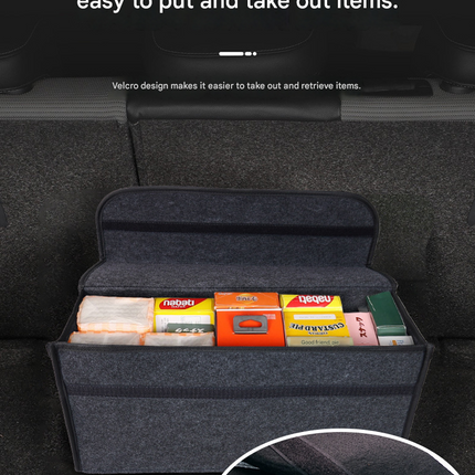 Dark gray Foldable Car Trunk Organizer - Durable Felt Storage Box with Magic Tape Closure, Portable Handle, Scratch Resistant, Space Saving Design for SUV, Sedan, Hatchback
