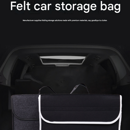 Black Foldable Car Trunk Organizer - Durable Felt Storage Box with Magic Tape Closure, Portable Handle, Scratch Resistant, Space Saving Design for SUV, Sedan, Hatchback