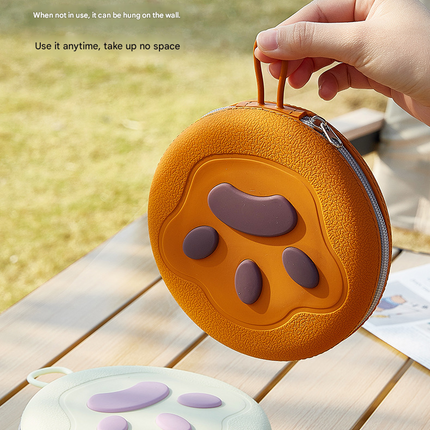 Brown and Pink Portable Collapsible Silicone Pet Bowl - Food Grade Silicone - Dual Bowl Design, Adjustable Height, Lightweight & Compact, Bear Paw Pattern, for Dogs & Cats, Travel Friendly, Easy Clean