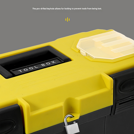 17-inch Yellow and Black Heavy Duty Plastic Toolbox - PP Material with ABS Latches - Lockable, Large Capacity, Double Layer, Organized Storage, for Home Repair, Automotive, Construction, Outdoor Use