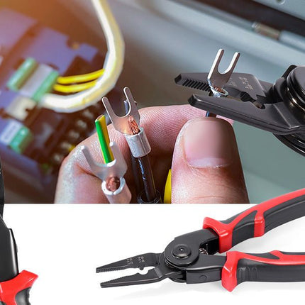 Black and Red 5 in 1 Interchangeable Plier Tool Set - High Carbon Steel - Wire Stripper, Crimper, Cutter, Linesman Pliers, Shear - Multi-Purpose for Electricians, DIY, Home Repair, Compact & Durable