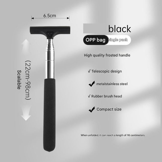 Black Telescopic Car Mirror Wiper - ABS & Stainless Steel - 98cm Extendable, Defog & Rain Removal, Compact Car Cleaning Tool, Universal Fit, Travel Friendly