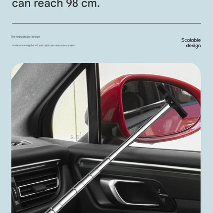 Black Telescopic Car Mirror Wiper - ABS & Stainless Steel - 98cm Extendable, Defog & Rain Removal, Compact Car Cleaning Tool, Universal Fit, Travel Friendly
