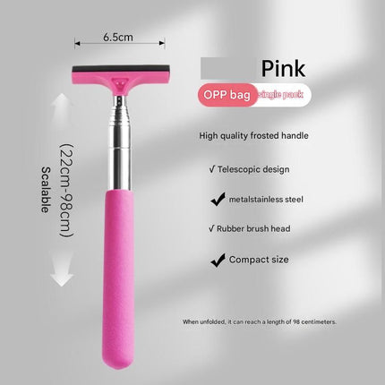 Pink Telescopic Car Mirror Wiper - ABS & Stainless Steel - 98cm Extendable, Defog & Rain Removal, Compact Car Cleaning Tool, Universal Fit, Travel Friendly