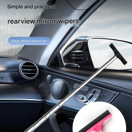 Pink Telescopic Car Mirror Wiper - ABS & Stainless Steel - 98cm Extendable, Defog & Rain Removal, Compact Car Cleaning Tool, Universal Fit, Travel Friendly