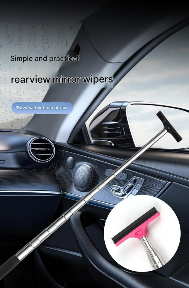 Pink Telescopic Car Mirror Wiper - ABS & Stainless Steel - 98cm Extendable, Defog & Rain Removal, Compact Car Cleaning Tool, Universal Fit, Travel Friendly
