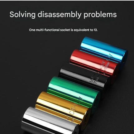 Black Universal Socket Set 7-19mm - Steel Construction - Multi-function Magic Socket, Colorful Design, Lightweight 130g, Compatible with Power Drills, Versatile Tool for Home & Auto Repair